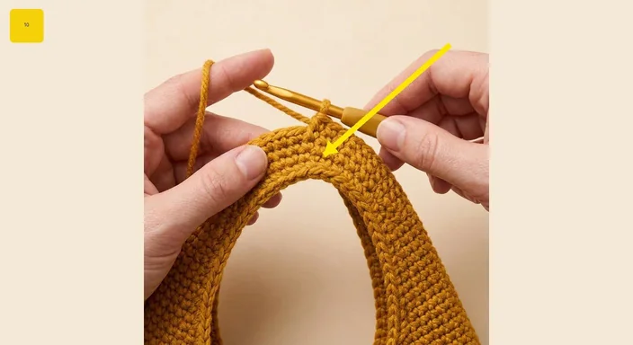 Crocheting a stable finishing edge around the joined bag handle
