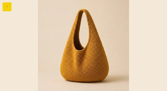 Mustard crochet shoulder bag after the upper body taper is formed